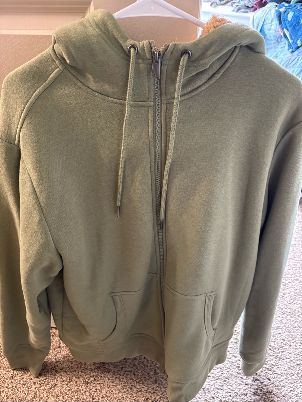 George Olive Green Zippered Hoodie with Sherpa Lining